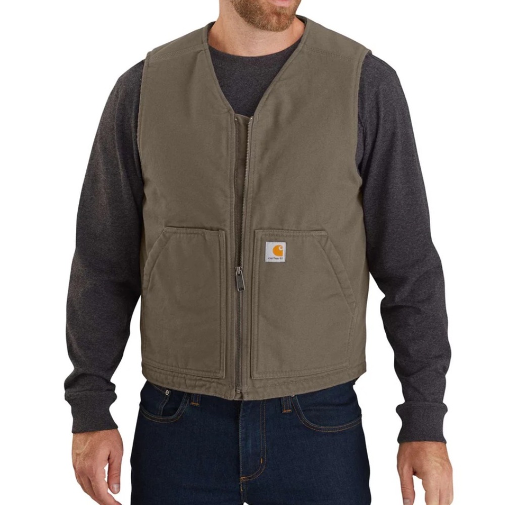 Carhartt Men's Washed Duck Rugged Vest Sherpa Lined- Dritwood